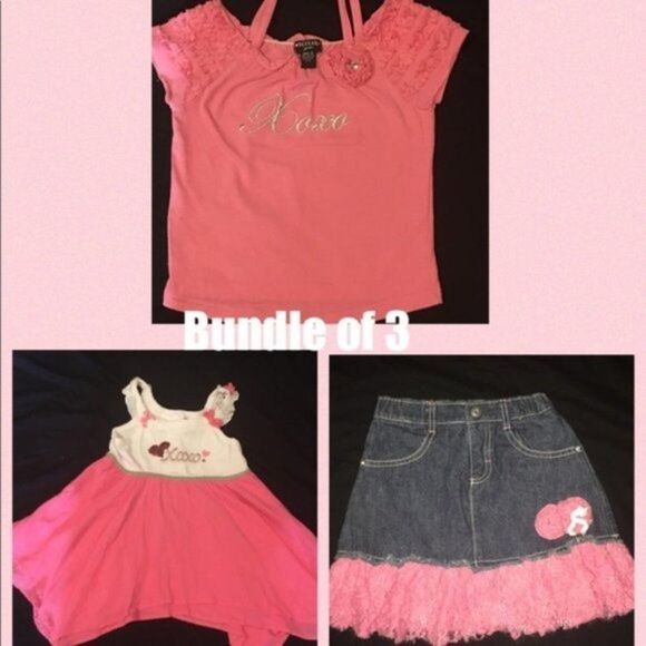 Bundle of 3 XOXO Pink Tops and Denim Skirt SZ 5 - Picture 1 of 8